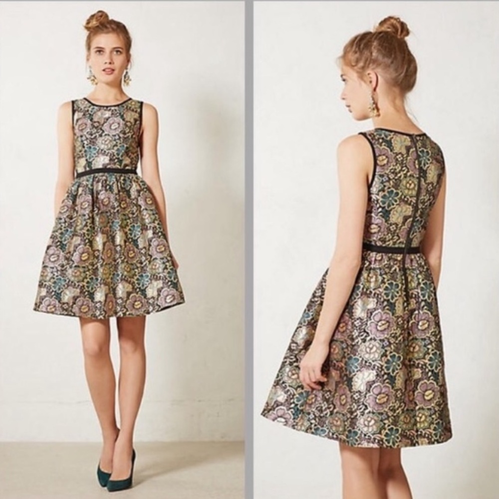 Anthro Floral Brocade Dress